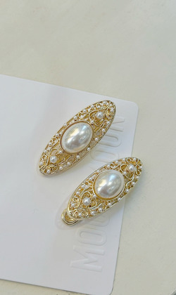 ｜壓夾｜如歌 • 珍珠橢圓 髮夾邊夾髮飾 單只販售