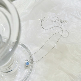 ｜純銀項鍊 925｜燃點 &bull; 愛心藍色鋯石 頸鍊鎖骨鏈  單只販售