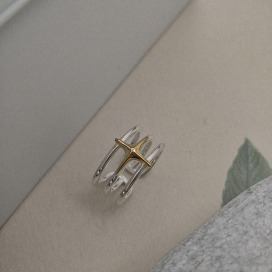 ｜純銀戒指 925｜遙望 &bull; 撞色十字芒星戒指 單只販售