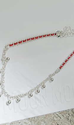 ｜純銀手鏈925｜天真 • 紅線珠珠 手鍊素鏈銀鏈 單只販售