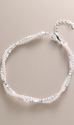 ｜純銀手鏈925｜依靠 • 珍珠纏繞 手鍊素鏈銀鏈 單只販售(精緻氣質)