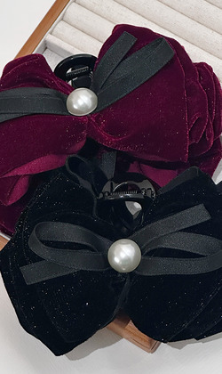 ｜鯊魚夾｜撫過 • 金蔥絨布雙層蝴蝶結 髮束髮飾髮繩彈力繩 單支販售