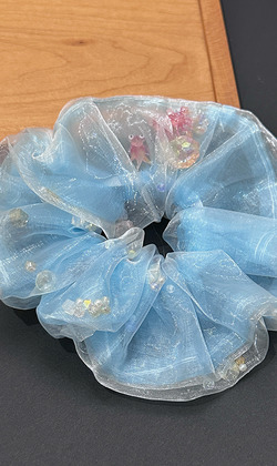 ｜大腸圈｜漂流 &bull; 藍色歐根紗 髮束髮飾髮繩彈力繩 單支販售