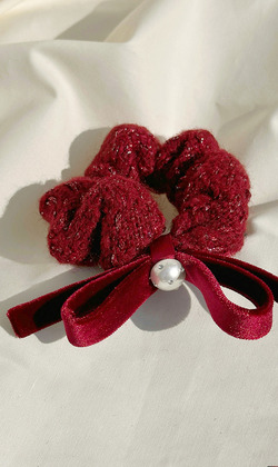 ｜大腸圈｜容顏 &bull; 立體蝴蝶結紅色毛呢 髮束髮圈髮飾髮繩彈力繩 單支販售