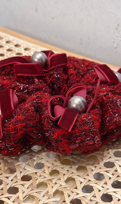 ｜大腸圈｜如風 &bull; 紅色蝴蝶結毛呢 髮束髮圈髮飾髮繩彈力繩 單支販售