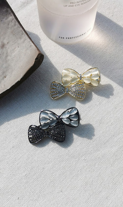 壓夾｜燦爛 ‧ 貓眼石鋯石雙蝴蝶結 髮夾髮飾 單只販售