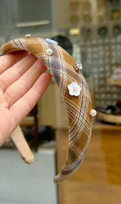 ｜髮箍｜融融 • 格紋珍珠鋯石 布藝復古