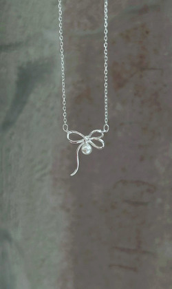 ｜純銀項鏈 925｜暱 • 蝴蝶結珍珠 項鍊素鏈銀鏈簡約 單只販售