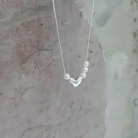｜純銀項鏈 925｜誠 • 珍珠愛心 項鍊素鏈銀鏈簡約 單只販售