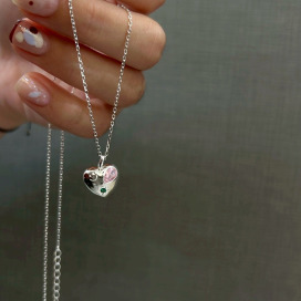 ｜純銀項鍊 925｜鍾情 &bull; 愛心粉鋯石 毛衣鏈頸鏈鎖骨鏈  單只販售