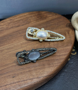 ｜壓夾｜熙熙 ‧ 貓眼石珍珠水滴 髮夾邊夾髮飾 單只販售