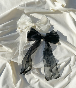 ｜彈簧夾｜迴旋 ‧ 歐根紗珍珠蝴蝶結 髮夾髮飾 單只販售