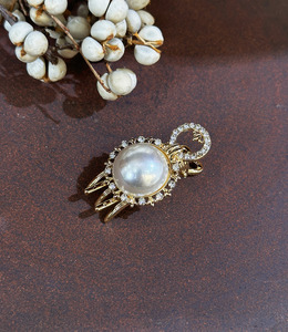 ｜鯊魚夾｜融雪 ‧ 圓形珍珠鋯石 髮夾邊夾瀏海夾髮飾 單只販售