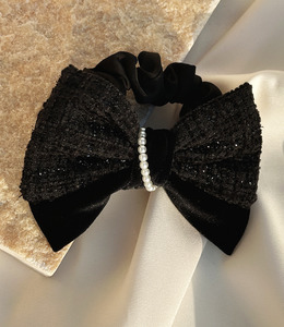 ｜大腸圈｜淡雅 ‧ 黑色雙層蝴蝶結 髮圈髮束 單只販售