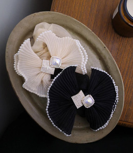 ｜大腸圈｜壓褶珍珠蝴蝶結 髮圈髮繩 單隻販售