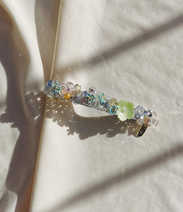 ｜彈簧夾｜綠葉 ‧ 水晶小花 髮夾髮飾 單只販售