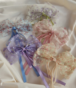 ｜彈簧夾｜仙仙碎花蝴蝶結 髮夾髮飾邊夾壓夾抓夾 單隻販售(浪漫公主風)