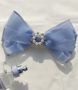 ｜彈簧夾｜藍色海洋 ‧ 素色雙層蝴蝶結 單只販售