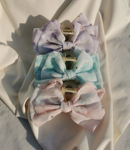 ｜鯊魚夾｜淺淡 ‧ 金蔥墨染雙層蝴蝶結 髮夾髮飾盤髮 單只販售