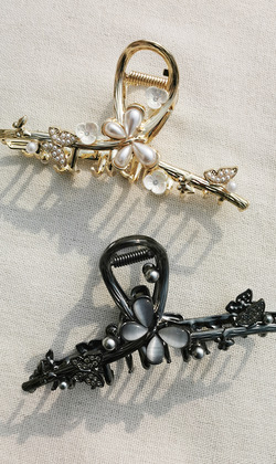 ｜鯊魚夾｜走入時光 ‧ 珍珠花與蝴蝶 髮夾髮飾邊夾壓夾鯊魚夾