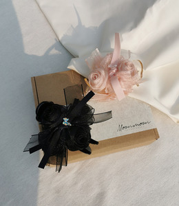 ｜鯊魚夾｜月白風清 ‧ 立體玫瑰蝴蝶結包包頭夾 丸子夾 單只販售