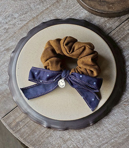 ｜大腸圈｜飄流 &bull; 點點牛仔拼接撞色 布藝髮圈髮束髮飾 單支販售