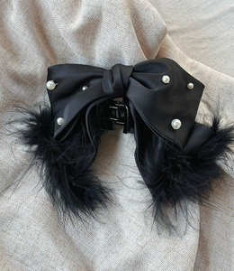 ｜鯊魚夾｜深刻 &bull; 毛毛珍珠蝴蝶結 布藝髮夾盤髮 單支販售