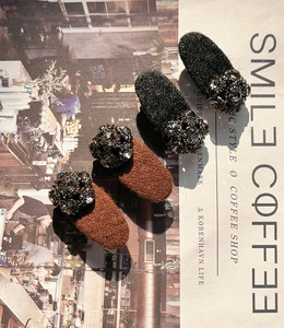 ｜壓夾｜春秋 &bull; 鋯石毛呢 布藝髮圈髮束髮飾 一對販售