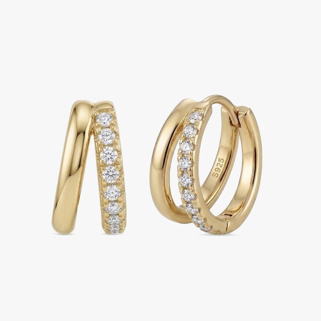 排鑽雙環耳環  DOUBLE DIAMOND HOOPS EARRINGS