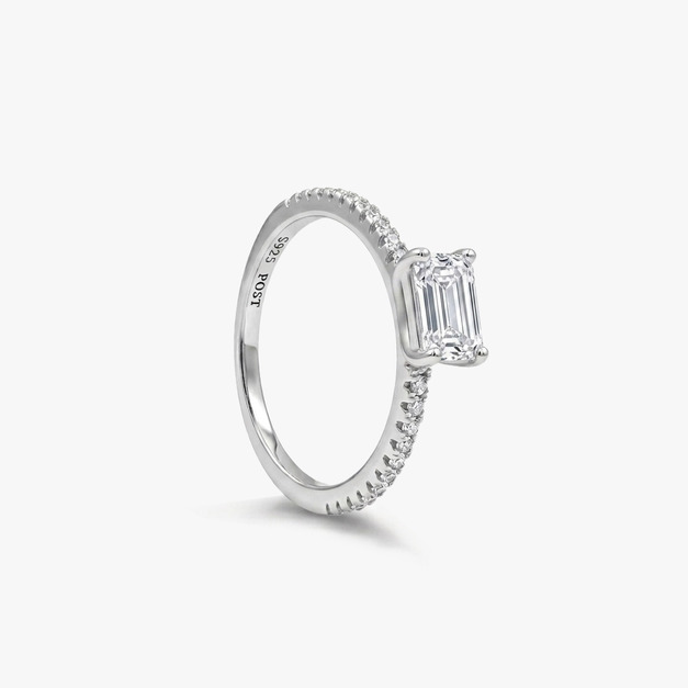 冰糖密鑲戒指 (銀）EMERALD CUT PAVE RING
