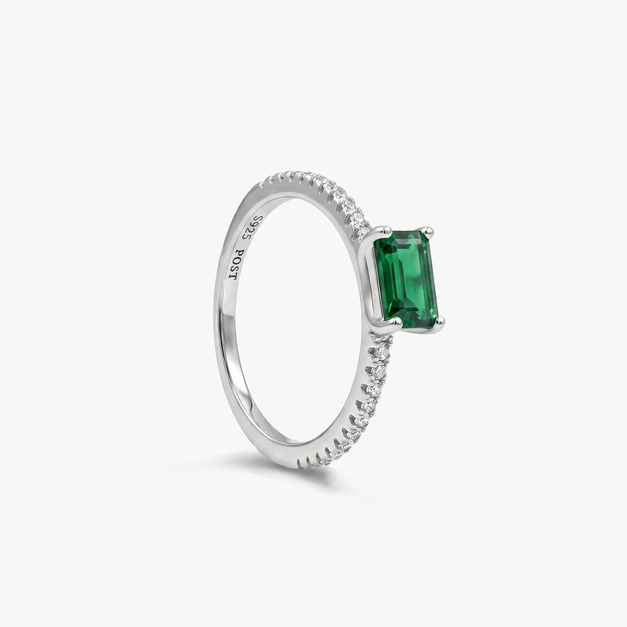 冰糖密鑲戒指 (祖母綠）EMERALD CUT PAVE RING
