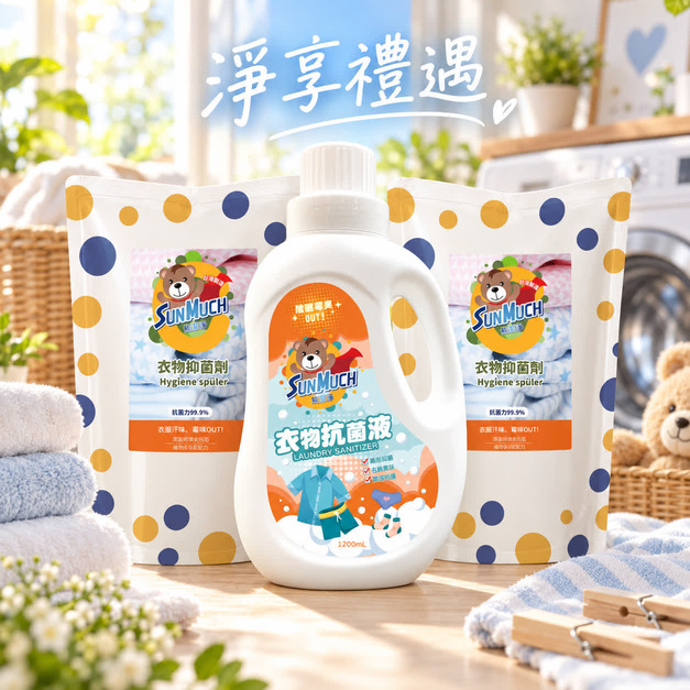 【送禮合】SunMuch熊潔淨衣物抑菌劑-1瓶 (1200ml) + 2補充包 (1000ml)