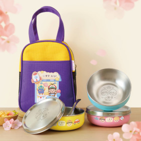 客製化三色碗+碗袋 童趣玩具店【不鏽鋼碗蓋】