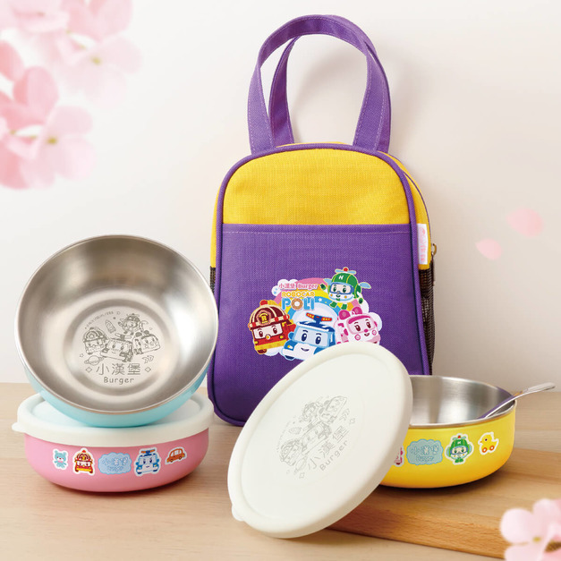 客製化三色碗+碗袋 獨家聯名救援小英雄【彩虹車車款】(矽膠碗蓋)