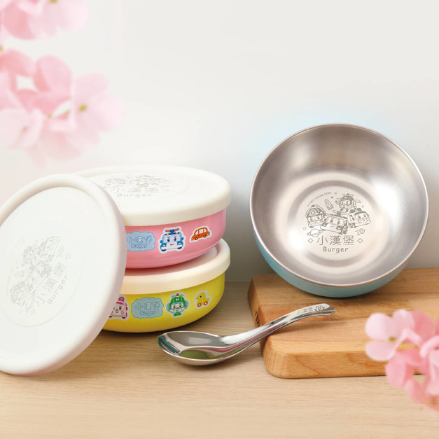 客製化繽紛三色碗 獨家聯名救援小英雄【彩虹車車】矽膠碗蓋