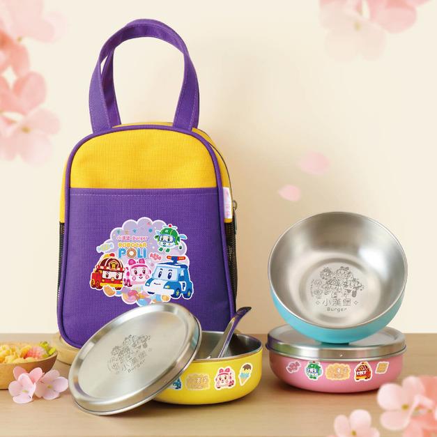 客製化三色碗+碗袋 獨家聯名救援小英雄【糖果機器人】(不鏽鋼碗蓋)