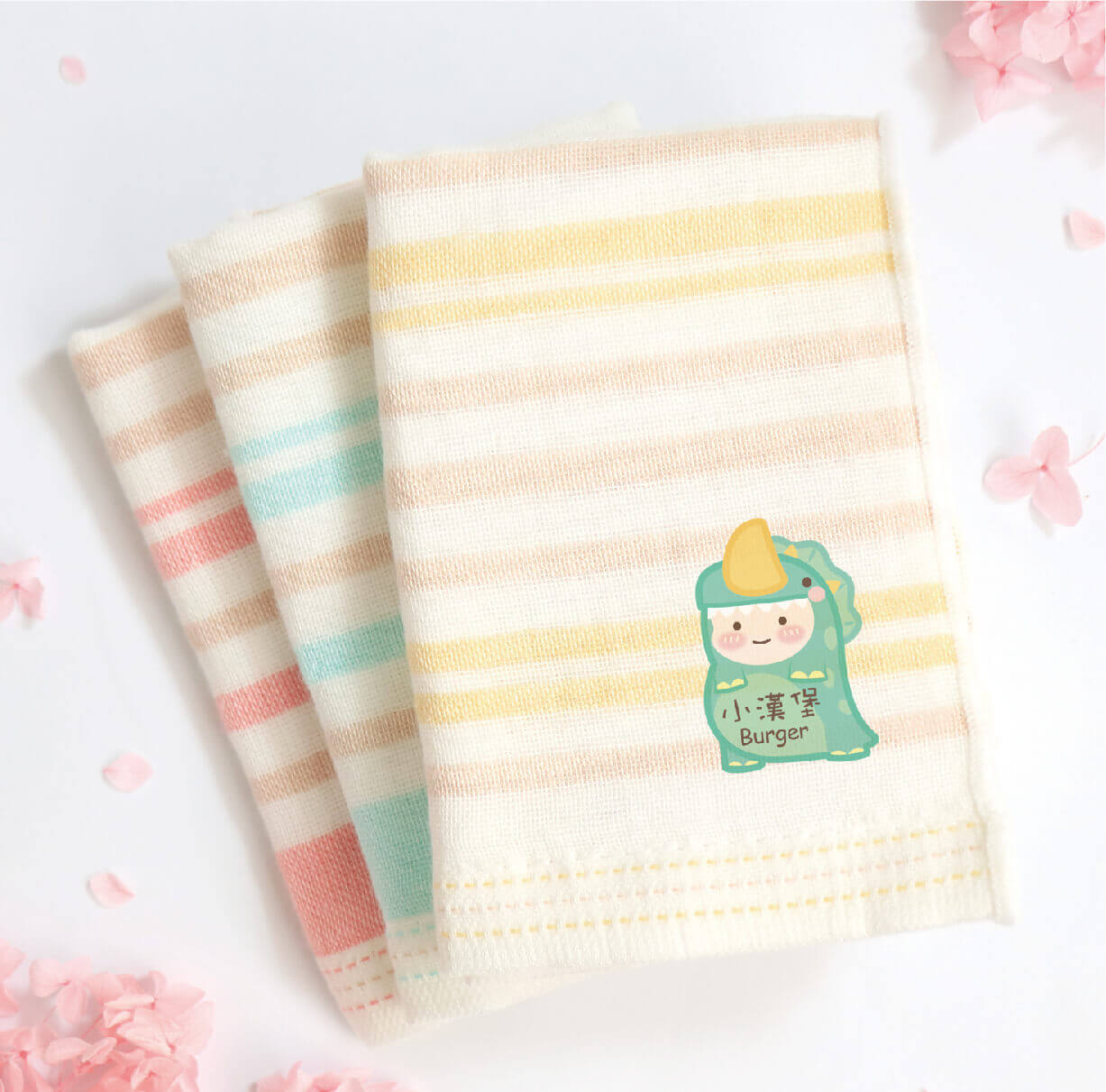 MIT燙印手帕紗布巾【三角龍變裝秀】一組3入