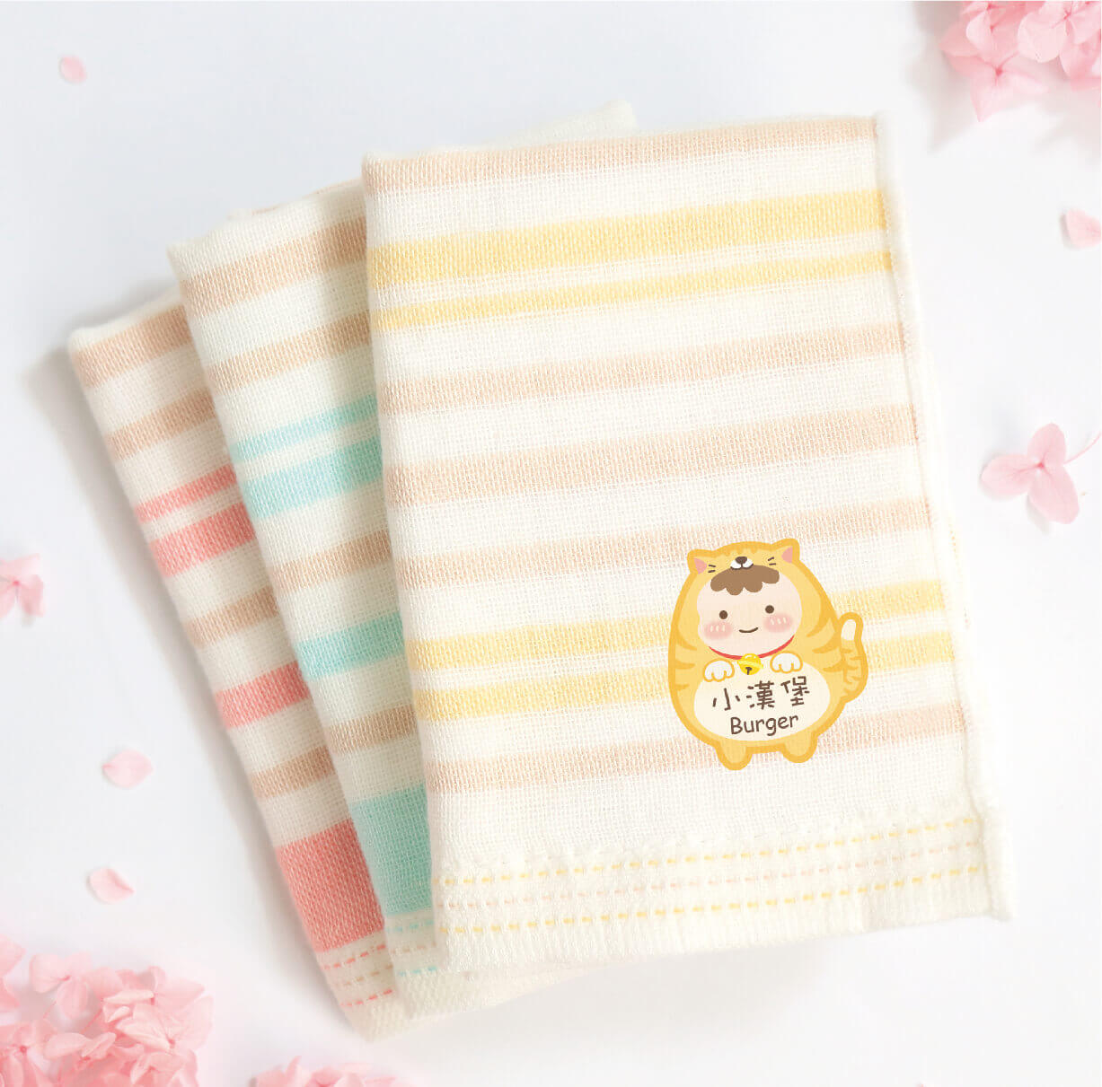 MIT燙印手帕紗布巾【喵喵變裝秀】一組3入