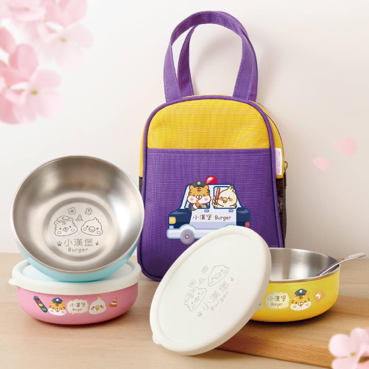 客製化三色碗+碗袋 正義警車【矽膠碗蓋】