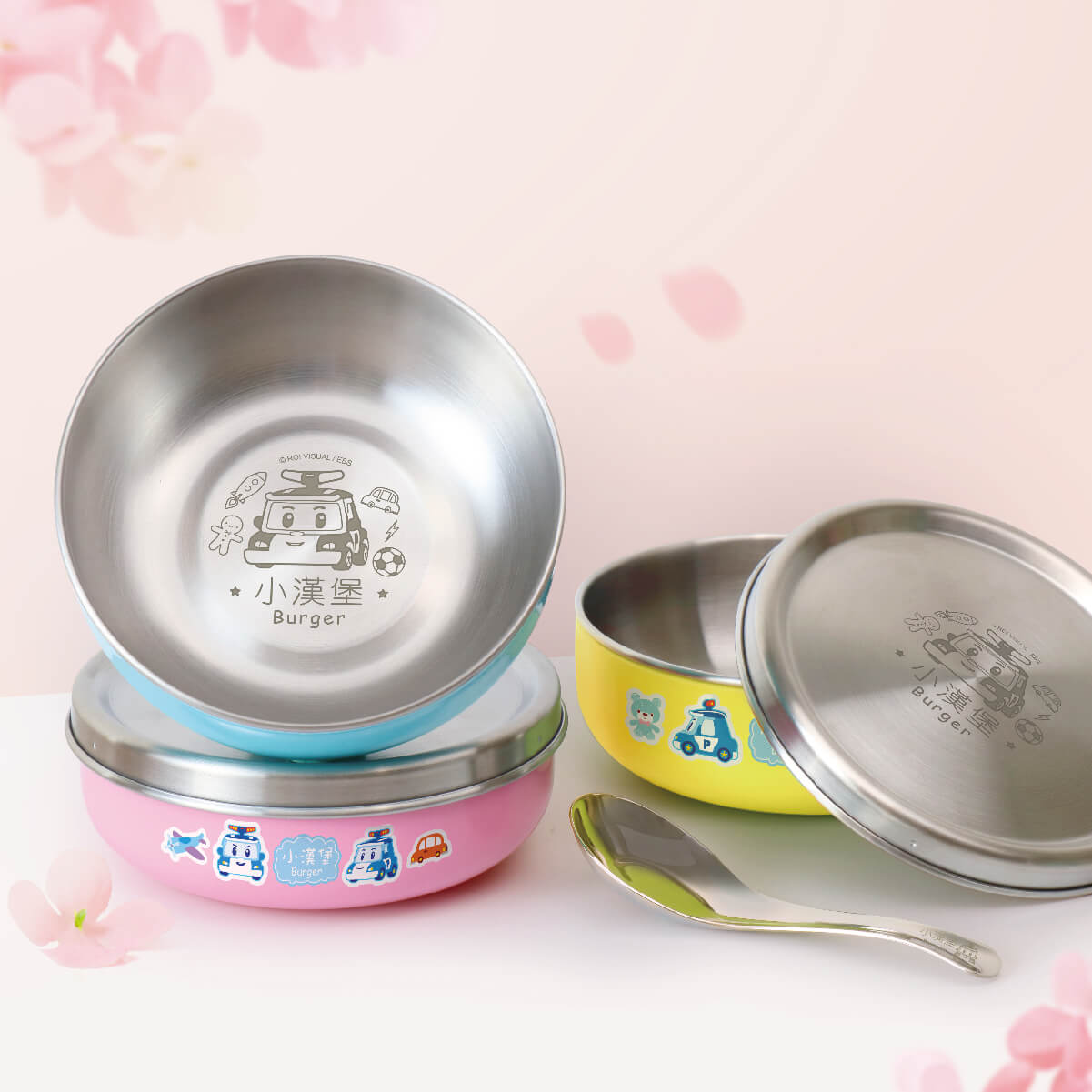 客製化繽紛三色碗 獨家聯名救援小英雄【波力】不鏽鋼碗蓋