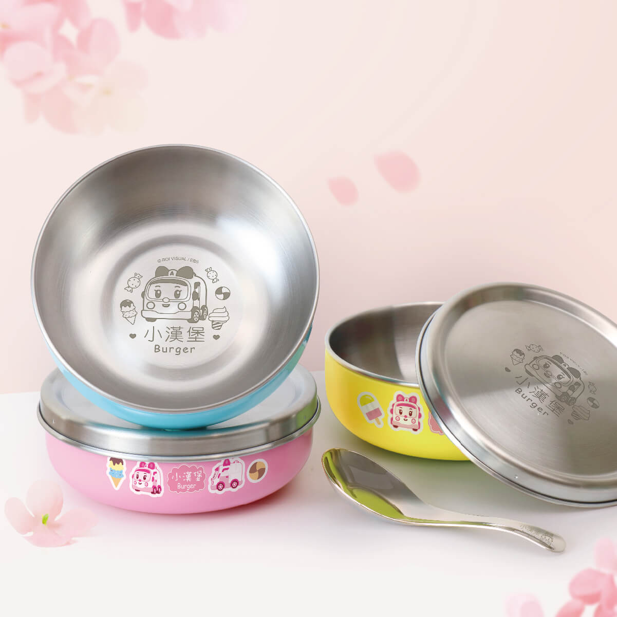 客製化繽紛三色碗 獨家聯名救援小英雄【安寶】不鏽鋼碗蓋