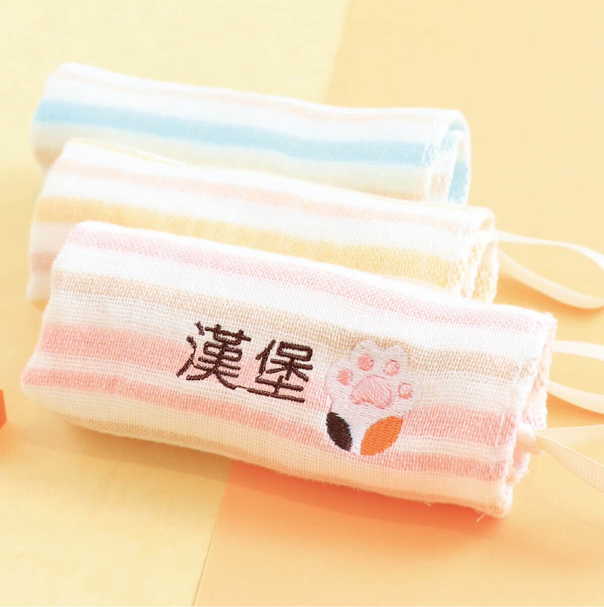 MIT姓名手帕紗布巾【三花肉墊】一組3入