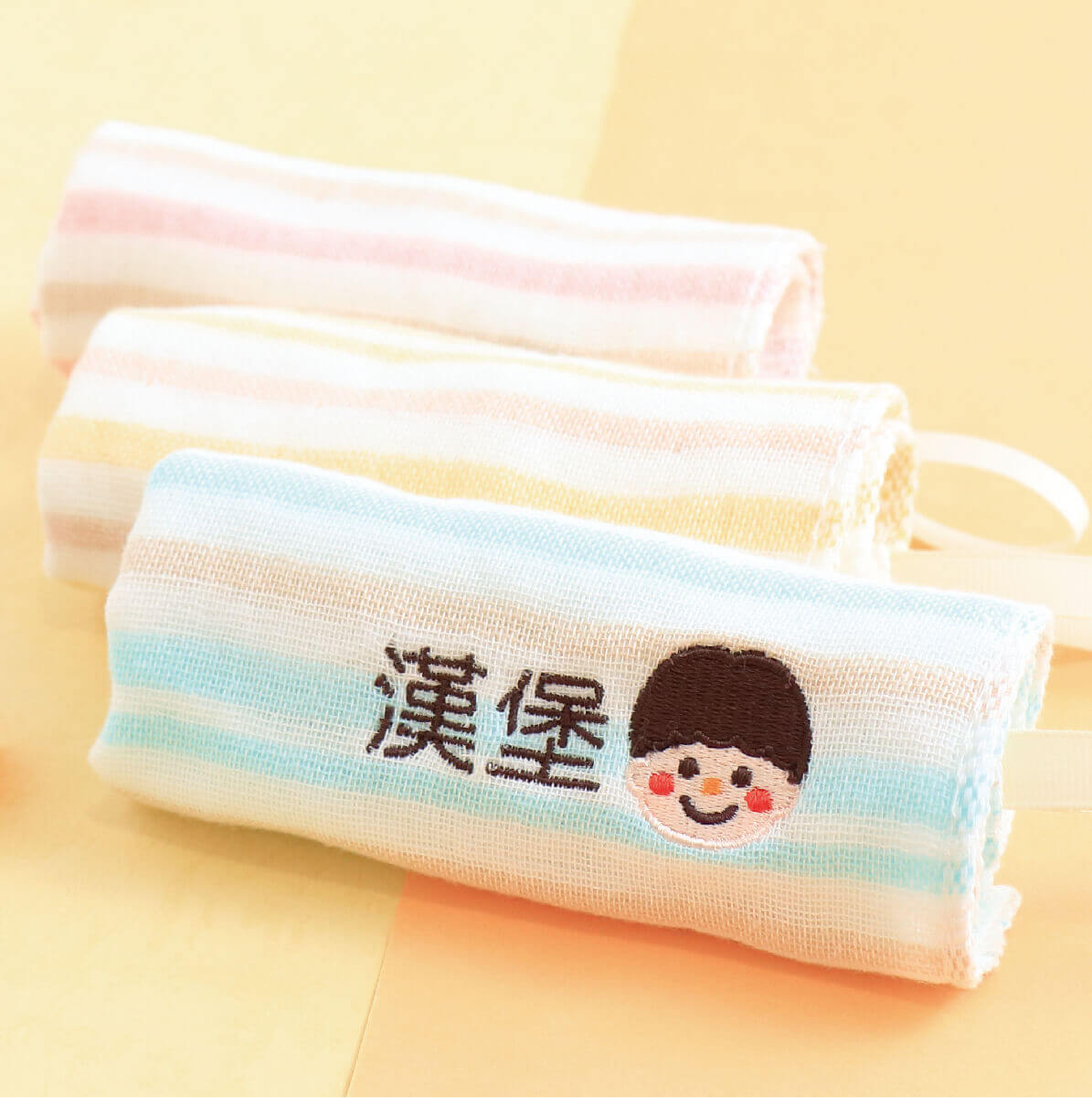 MIT姓名手帕紗布巾【可愛男孩】一組3入
