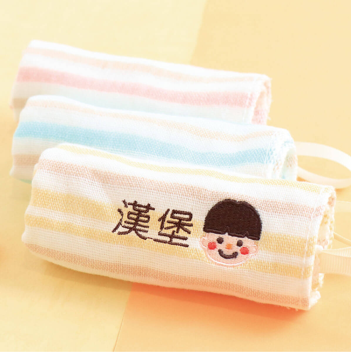 MIT姓名手帕紗布巾【呆瓜男孩】一組3入