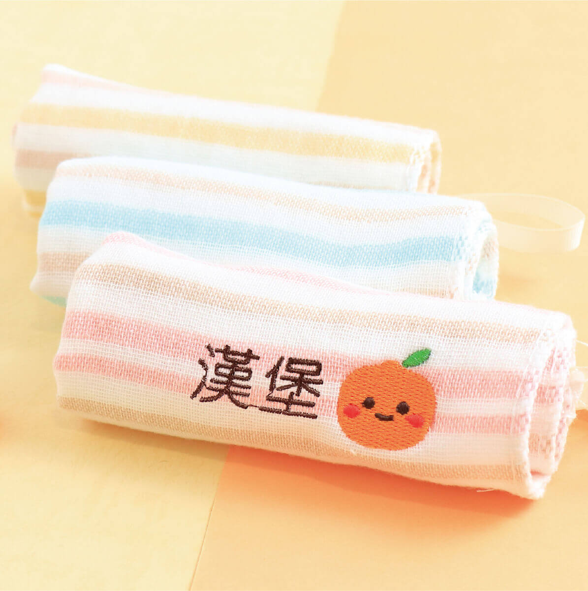 MIT姓名手帕紗布巾【小橘子款】一組3入