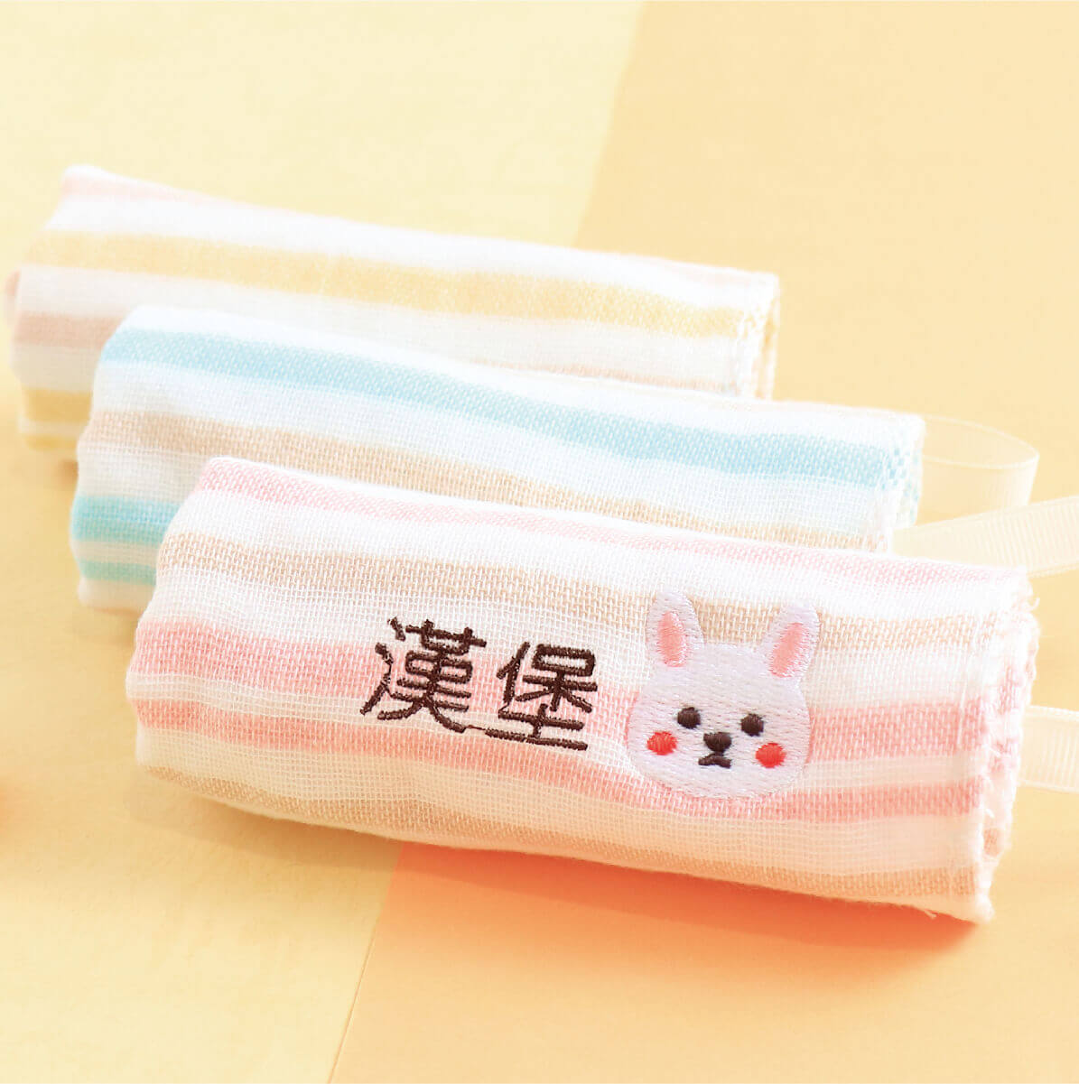 MIT姓名手帕紗布巾【兔兔款】一組3入