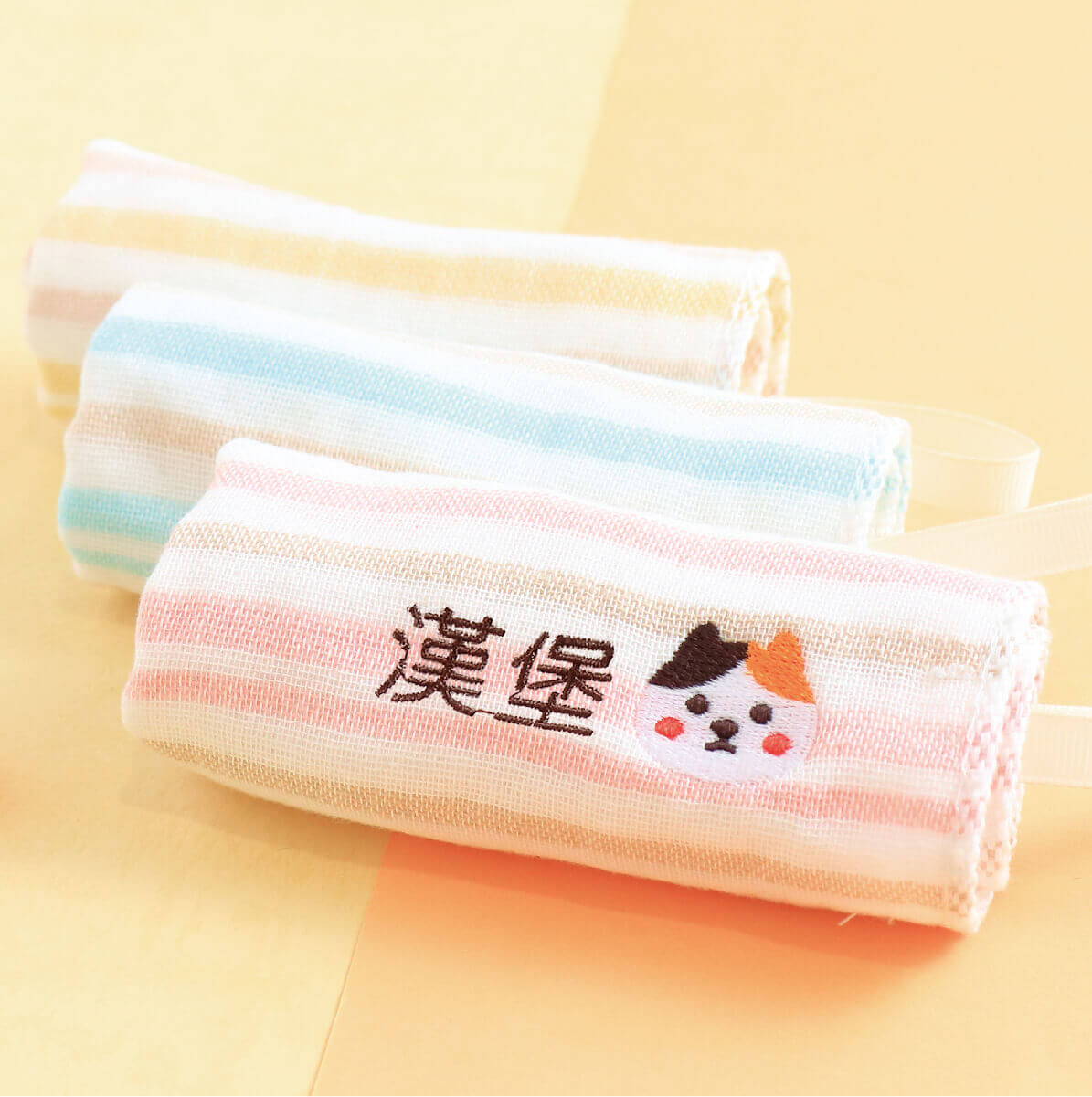 MIT姓名手帕紗布巾【貓貓款】一組3入