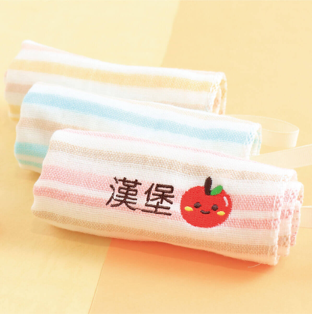 MIT姓名手帕紗布巾【小蘋果款】一組3入