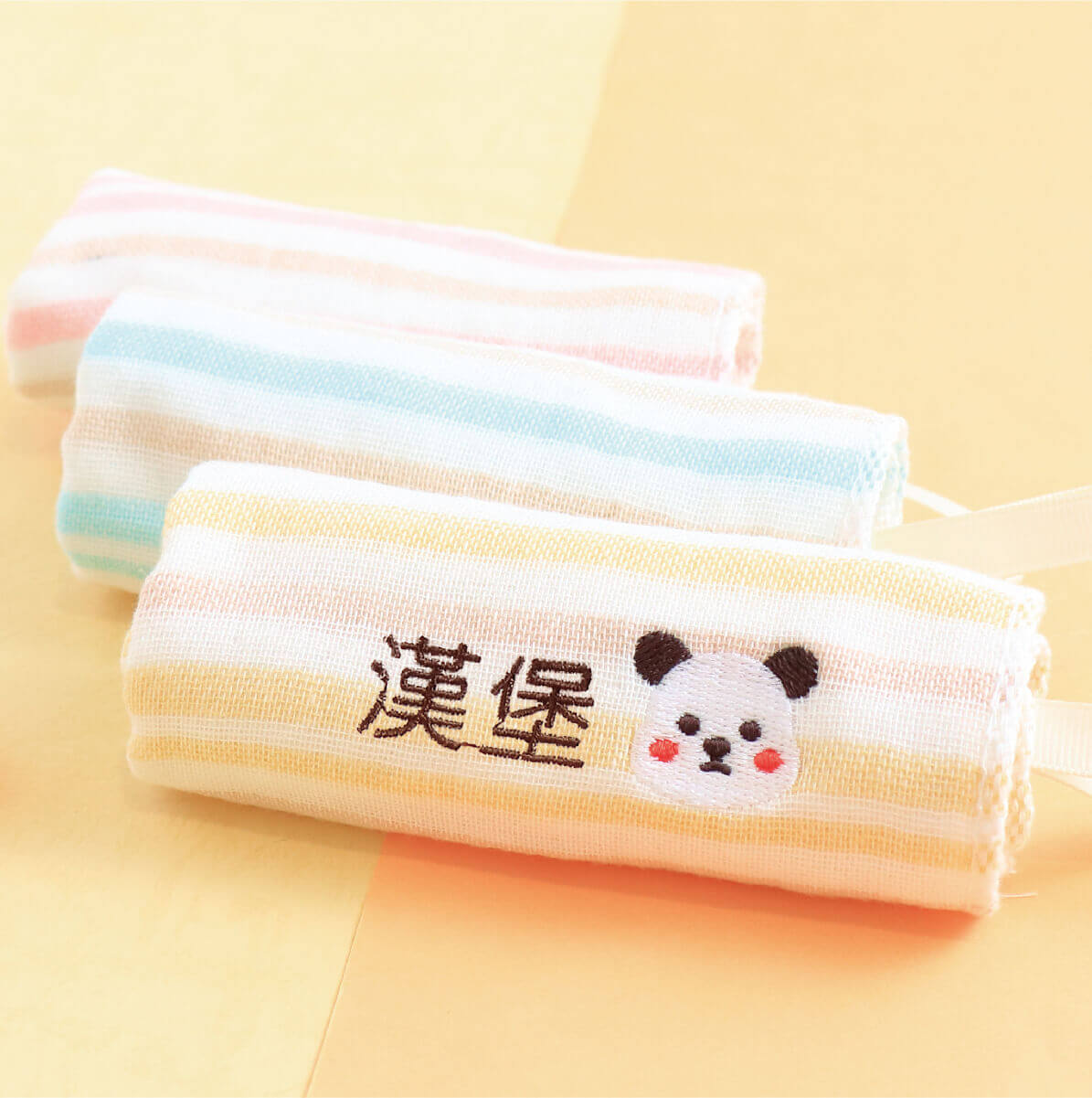 MIT姓名手帕紗布巾【熊熊款】一組3入