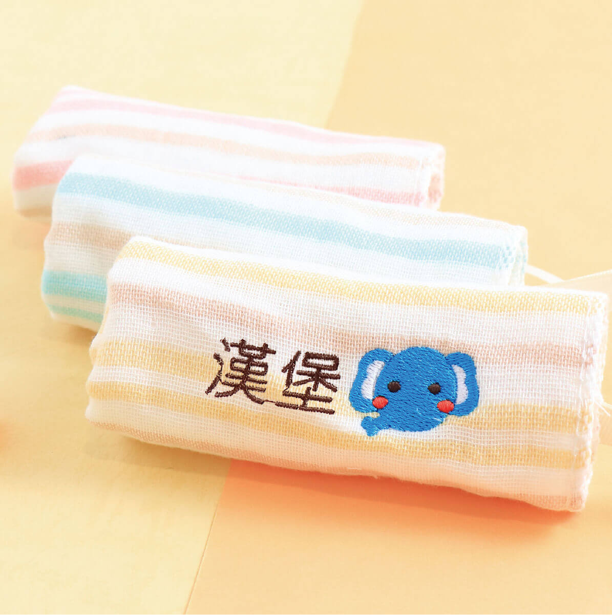 MIT姓名手帕紗布巾【大象款】一組3入